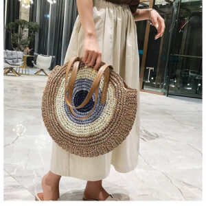 Large Capacity Round Zipper Fashionable Straw Woven Bag