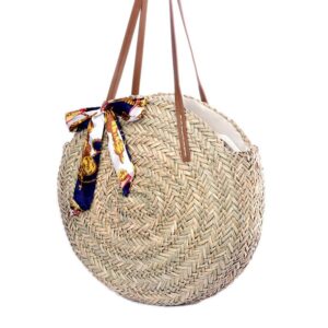 Rattan Woven Round Beach Bag with Scarf, Round Straw Bag, Shoulder Bag, Summer Bag, Straw Bag