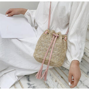 Drawstring Women's Straw Bucket Bag