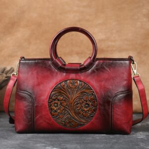 Embossed Shoulder Bag Handmade Leather Bag Large Messenger Bag Vintage Crossbody Bag Travel Duffle Bag Designer Handbag Women Handbag