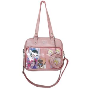 Kawaii School Bag with Extra Small Heart Shaped Bag Ita Bag Japanese Bag Anime Crossbody Bag Shoulder Bag Window Bag Pin Display Bag